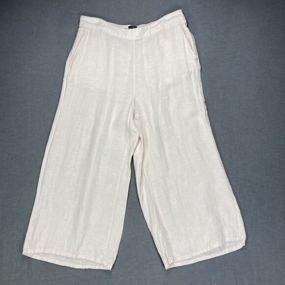 Tahari Linen Wide Leg Cropped Pants Women XL High Rise Pockets Cottage Core Boho - Picture 2 of 15